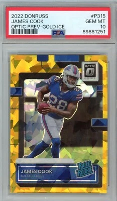 2022 DONRUSS JAMES COOK OPTIC GOLD ICE RATED ROOKIE PRIZM 4/10 PSA 10 POP 1 - Image 1 of 2