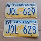 2001 CONSECUTIVE Kansas License Plates - #JQL629 / 628