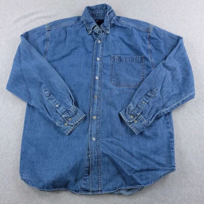 Camisa Gloria Desteñida De Colección Para Hombre Azul Mediana Denim Manga Larga Trabajo Botón Delantero Foto 1 de 4