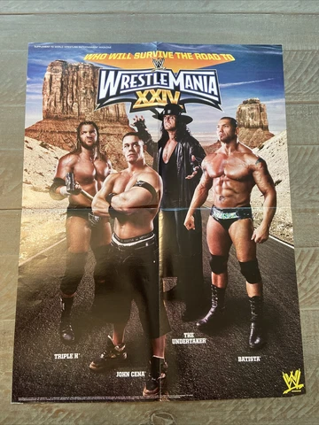 Wrestlemania XXIV Triple H Cena Undertaker WWE Wrestling Poster 21" by 16" Cover