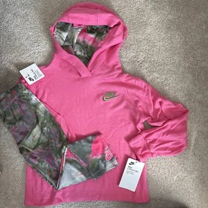 Nike Girls 2-pc Leggings & Hoodie Set SZ 6X Pink & Printed Pants 36K222-K40 NWT - Picture 1 of 6