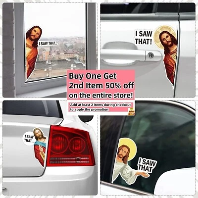 GREAT DAY Jesus "I Saw That" 4 Set Of Sticker Decal That Meme Funny Phrase Auto Car Window