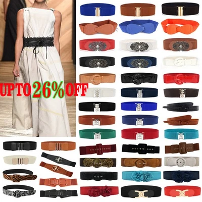 Ladies Wide Elastic Waist Belt Buckle Corset Women Stretch Cinch Dress Waistband - Image 1 of 4