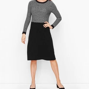 Talbots Size L Marled Colorblock Sweater Dress Gray Black Cashmere Office NWOT - Picture 1 of 17