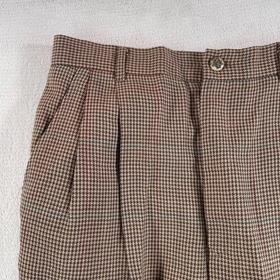 Pantalón Ralph Lauren Vintage Mujer 8 Marrón Pata de Gallo Plisado Botones Ornamentados Foto 1 de 4
