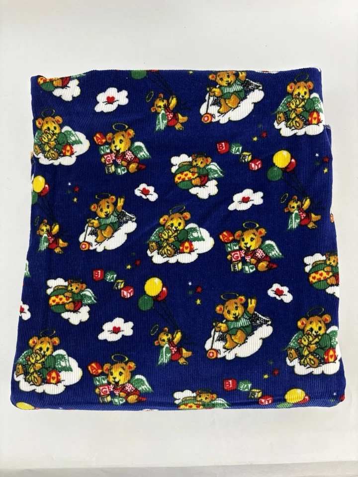 Vintage Teddy Bear Angels On Clouds Corduroy Fabric 2.3 Yards Baby Room Blanket - Image 1 of 4