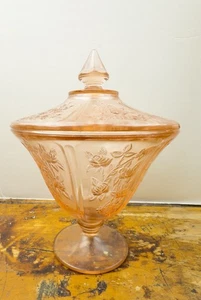 Vintage Sharon Pink Federal Glass Candy Dish / Jar With Lid 1930's - Picture 1 of 6