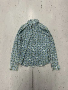 Vintage Diesel Supershirt LARGE Velour Shirt 90s Blue Geo Print Long Sleeve - Picture 1 of 10