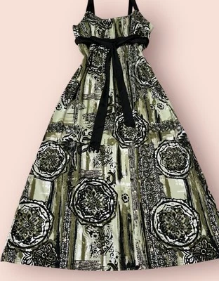 Madison Leigh Green Paisley Boho Maxi Long Dress Bow Tie Elastic Back Zip Sz 12 - Image 1 of 4