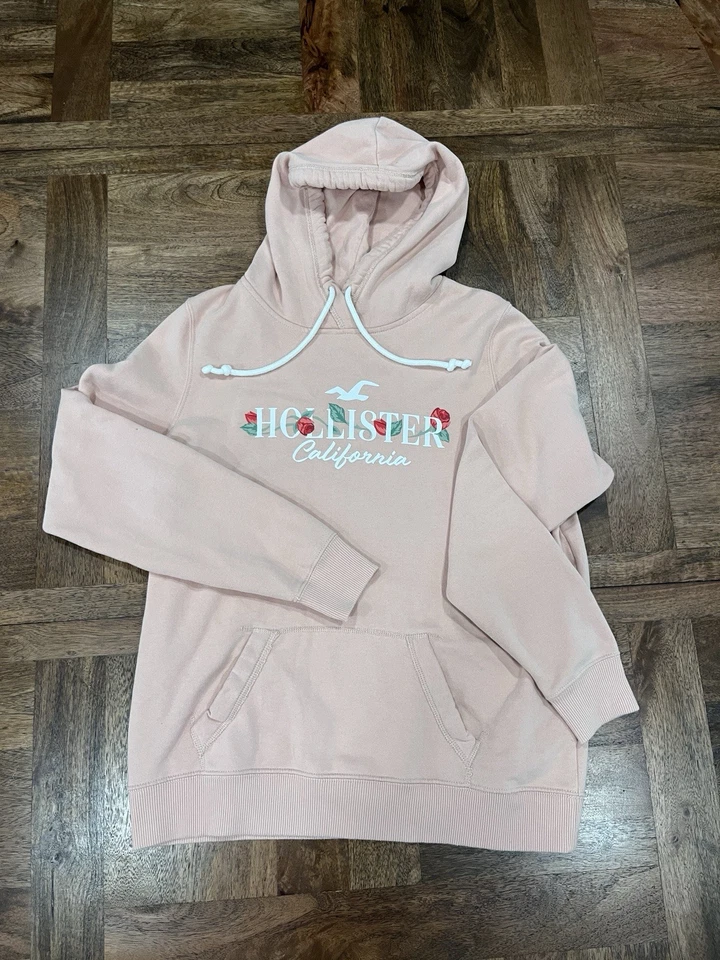 Hollister-Mujer/Adolescente Pullover Sudadera con Capucha-Grande-Rosa-Bordado-Casual Foto 1 de 4