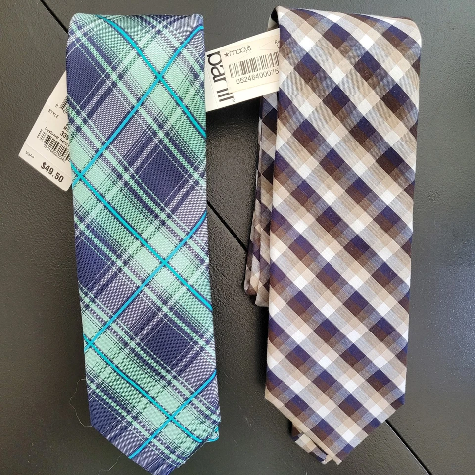 2 Corbatas Para Hombre Mezcla Seda Barra III Cuadros/Patrón Cuadros ~ Estrechas ~ Nuevas con Etiquetas Foto 1 de 3