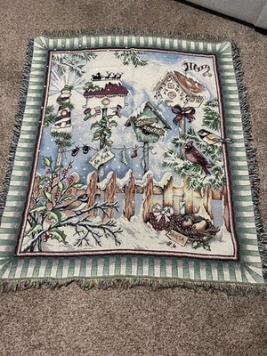 Tapiz vintage afgano invierno visto, pájaros de nieve hecho en EE. UU. Foto 1 de 4