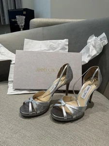 Jimmy Choo Lance 120 Silver Glitter Sandals -EU 37 / US 7 - Made In Italy UNUSED - Picture 1 of 9