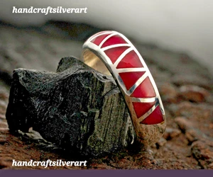 Red Onyx ,White Abalone Shell Inlay Ring,Inlay Band Sterling Silver Ring Jewelry - Picture 1 of 7