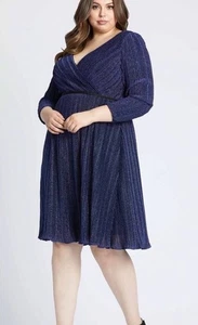 NEW MAC DUGGAL Empire Waist Long Sleeve Sapphire Cocktail Evening Dress SZ 22W - Picture 1 of 10