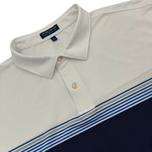 Peter Millar Crown Crafted Polo Shirt Mens 2XL XXL White Navy Stripe Performance - Picture 1 of 9