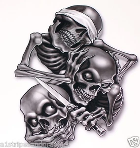 Hear Speak See No Evil Skull Decal Skulls Window Sticker Window Decal Decals Ops - Picture 1 of 2