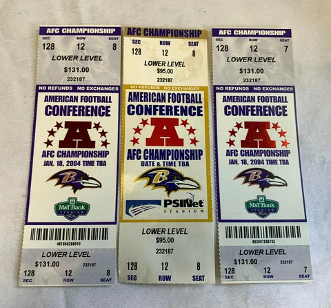 3 Ravens AFC Conference Championship Tickets Stubs Football Sports M&T Stadium Cover