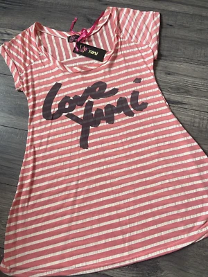 YUMI CORAL & IVORY STRIPE A LINE TSHIRT SIZE S-M BNWT - Image 1 of 4