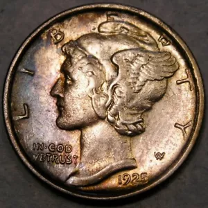 1925 D MERCURY WINGED HEAD SILVER DIME ATTRACTIVE TOUGHER DATE BEAUTIFUL TONING - Picture 1 of 4