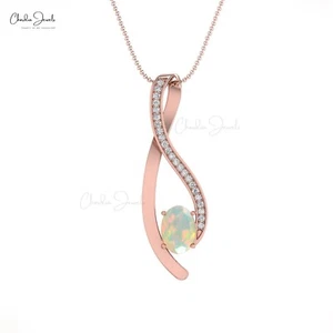 Colgante con superposición de diamantes de ópalo etíope AAA de 6x4 mm de oro de 14 k para mujer joyería fina - Imagen 1 de 22