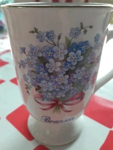 Kaffee Tee Tasse weiß blau Blumen Bluebells Goldrand Branson Ersatz  - Bild 1 von 6
