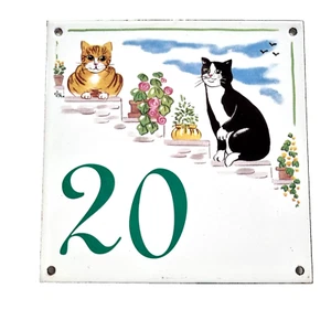 Large vintage French Cat house address number polychrome enamel sign plaque 20 - Picture 1 of 2
