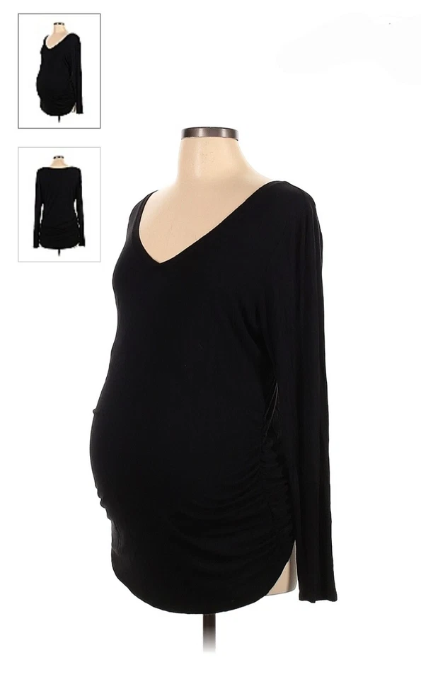 Motherhood Maternity Black LongSleeve Ruched Sides Vneck Tshirt Women Sz.2x  NWT - Image 1 of 2