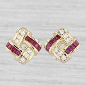 3 CT Baguette Cut Lab-Created Ruby Diamond Stud Earrings 14K Yellow Gold Plated - Picture 1 of 4