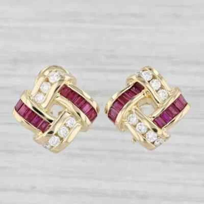 3 CT Baguette Cut Lab-Created Ruby Diamond Stud Earrings 14K Yellow Gold Plated - Image 1 of 4
