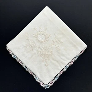 Bridesmaid Tatted Embroidered Wedding Handkerchief Heirloom Pastel Cottage Core - Picture 1 of 5