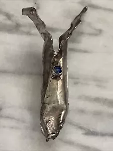 Sterling Silver Vase Pin w/Mini Sapphire - 3” - 10 Grams - Picture 1 of 7