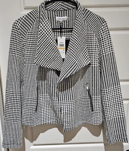 Clavin Klein Houndstooth Flyaway Open Front Asymmetrical Blazer Jacket Size Sm - Picture 1 of 17