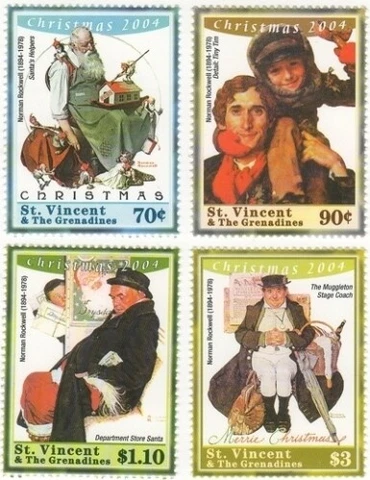 St. Vincent 2004 - SC# 3439-42 Christmas Norman Rockwell - Set of 4 Stamps - MNH Cover