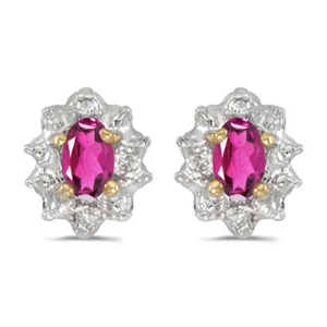 10k Yellow Gold Oval Pink Topaz And Diamond Earrings - Picture 1 of 2