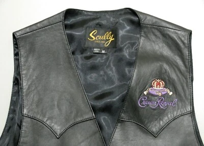 Nuevo Chaleco Scully Cuero Negro Corona Bordado Real Para Hombre M Bolsillos Forrados Foto 1 de 4