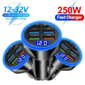 100W 6-Port Car Charger PD/QC3.0 USB C Fast Charging for iPhone Samsung Huawei - Picture 1 of 11