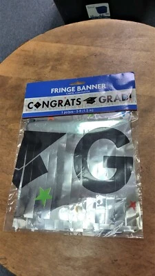 Plata Amscan "¡Felicidades grado!" Banner con flecos metálicos 5 pies graduación NUEVO NUEVO EN PAQUETE Foto 1 de 2