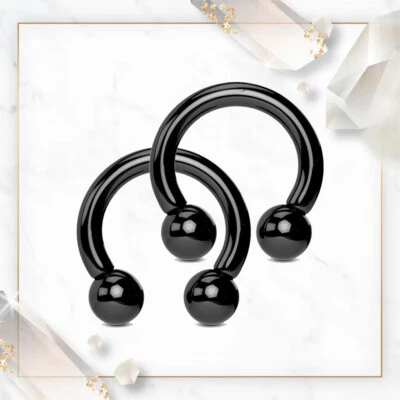 2PCS Black Acrylic Horseshoe Circular Barbell Septum Ring Large Gauges Earrings - Image 1 of 4