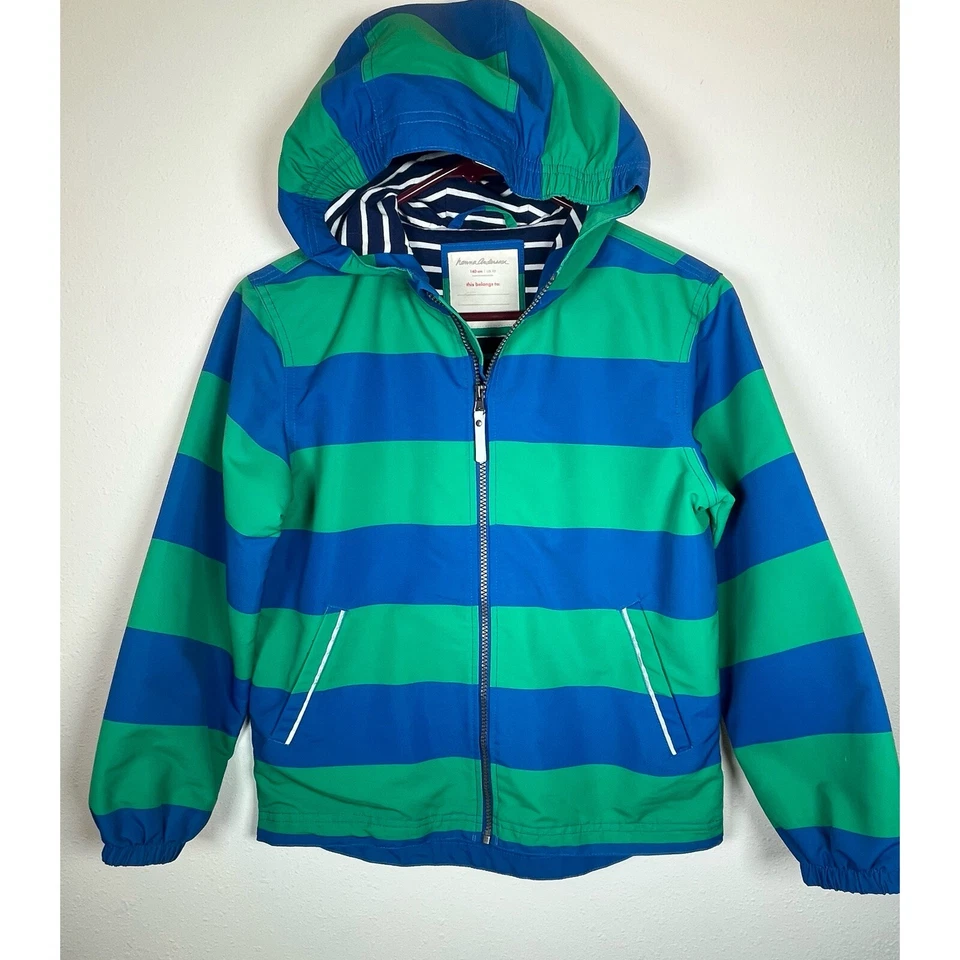 Hanna Andersson Jacket Boys Wind At Your Back Anorak Sz 140 - 10 Hood Blue Green - Image 1 of 4