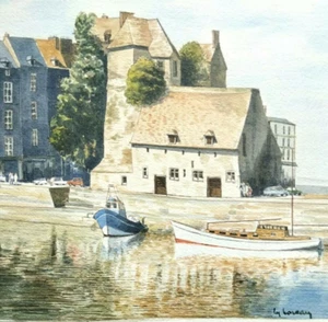 Vue du port Honfleur Tableau Original Signé 20e Arches 76 x 67 cm - Imagen 1 de 12