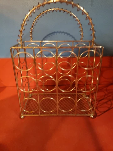 Gold Tone Metal Wire Square Basket With Handles Desk Organizer Mail Cards Cover
