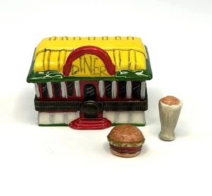 Porcelain Hinged Trinket Box 50's Diner with Hamburger and Shake - Picture 1 of 7