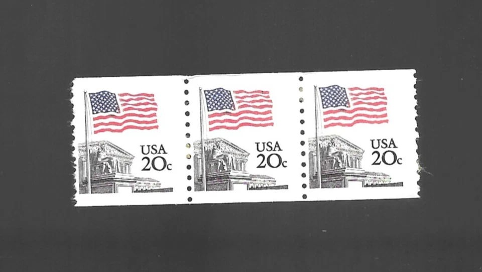 Scott #1895... 20 Cent... Flag Over Supreme Court... Strip of 3..  Used Not Canc - Image 1 of 1