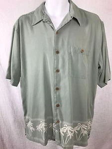Camicia Paradise Coves taglia L 100% seta hawaiana palme tropicali verde crociera Aloha - Foto 1 di 5