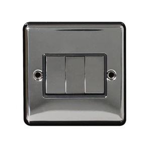Placa frontal atornillada 3 velocidades 2 vías, interruptor de luz de níquel negro 10A - Imagen 1 de 1