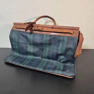 Bolso médico Polo Ralph Lauren de cuero verde a cuadros vintage usado unisex JP - Imagen 1 de 10