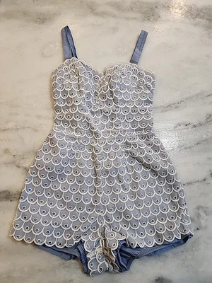 Jantzen 婴儿蓝色带白色叠层scaollop上衣海报复古 40 年代连身裤 — 第 1/4 张图片