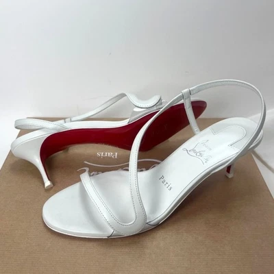 Sandálias femininas Christian Louboutin White Rosalie 55 mm salto gatinho tamanho 37,5 - Imagem 1 de 4