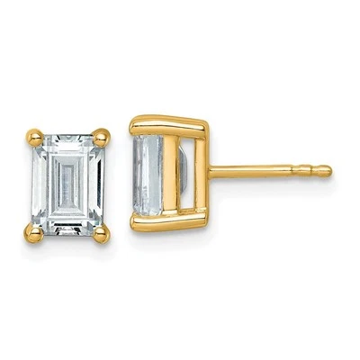 14k Yellow Gold 3 Ct Lab Grown Diamond Emerald Complete Four Prong Stud Earrings - Image 1 of 4